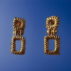 DOOR KNOCKER DANGLE CLIP EARRINGS VTG Gold Toned, Stunning!